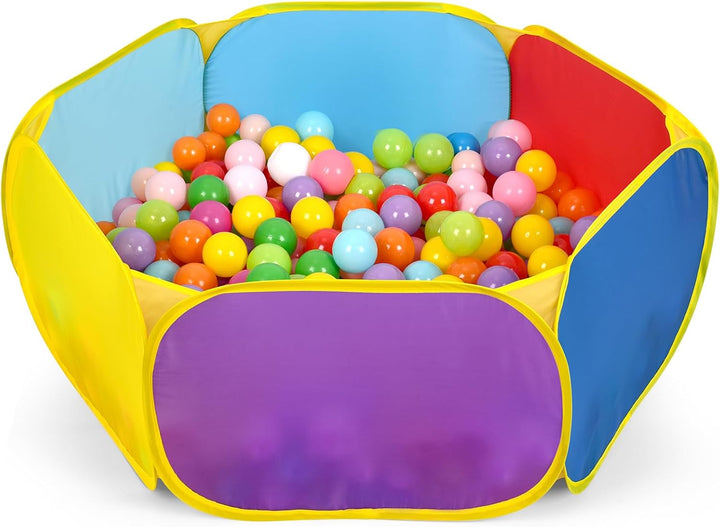 Kids Ball Pit Large Pop up Childrens Ball Pits Tent for Toddlers Playhouse Baby Crawl Playpen with Basketball Hoop and Zipper Storage Bag, 4 Ft/120Cm, Balls Not Included (Blue Yellow Red)