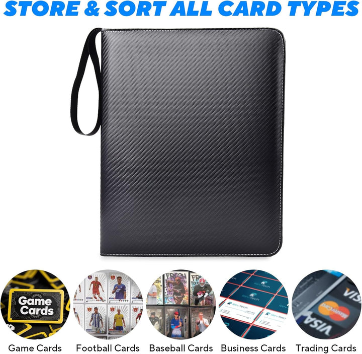 Portable 9-Pocket Trading Card Binder, Holds 990 Cards with 55 Removable Double-Sided Sleeves, Baseball Card Binder Card Storage Organizer Album for Boys, Girls, Sports & Game Cards
