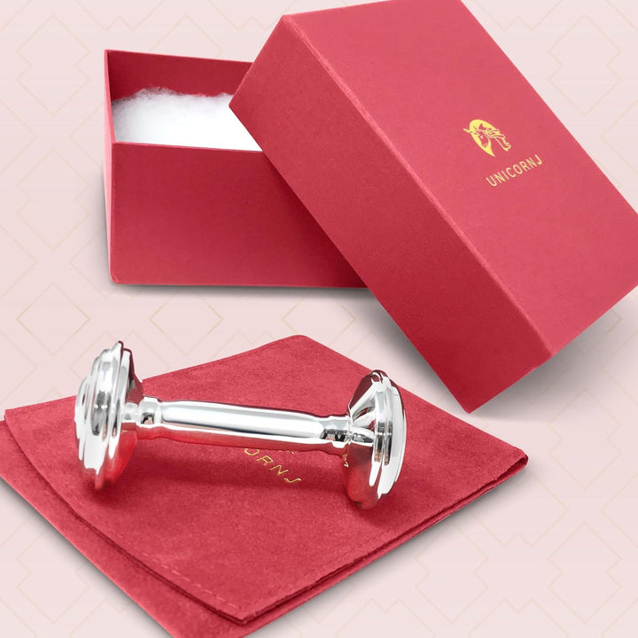 Sterling Silver Keepsake Baby Rattle Barbell Engravable Engrave Personalize with Initials or Name| Complete with Gift Box | Gift for Baby | Made in Italy
