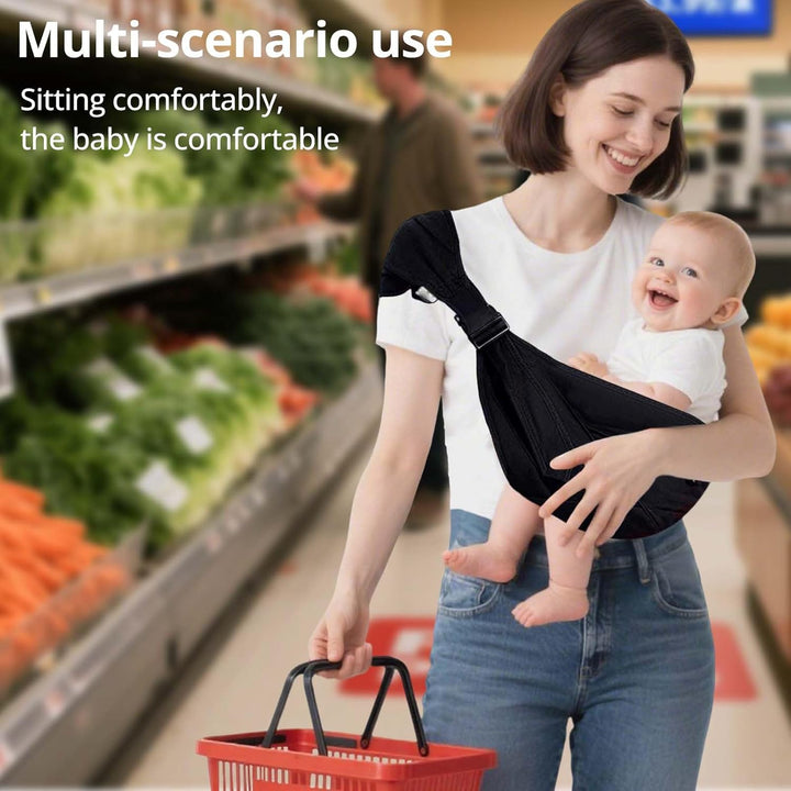 Baby Sling Carrier,Baby Carrier Newborn to Toddler Carrier Essentials Safety Non-Slip Baby Half Wrapped Sling Hip Holderr Carrying 8-35Lbs(Black)