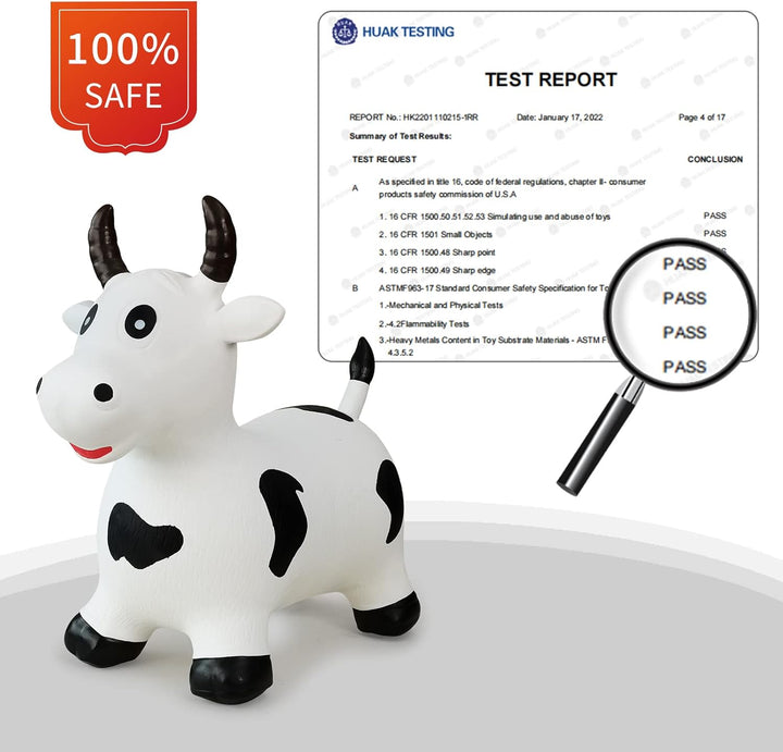 Bouncy Cow Hopping Horse Toys, Inflatable Bouncing Animal Hopper for Toddlers or Kids, Ride on Jumping Farm Toys for Boy or Girl Birthday Gift 2 3 4 Year Old (White Cow)