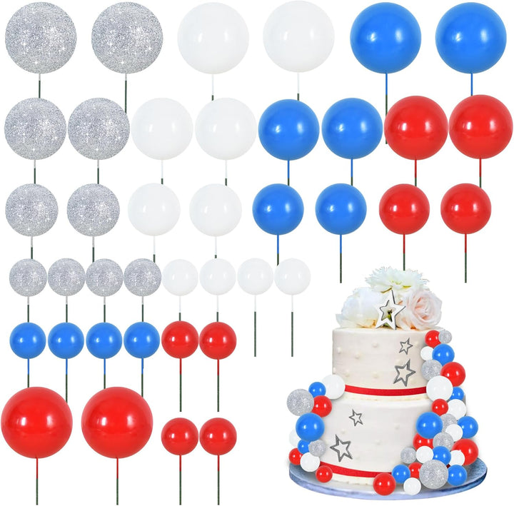 40 Pcs Mini Balls Cake Toppers - Foam Balls DIY Cake Topper Inserts for Birthday Wedding Baby Shower Anniversary Cake Decorations (Red Blue Yellow Green)