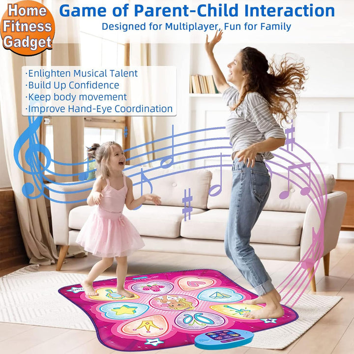 Dance Mat - Dance Mixer Rhythm Step Play Mat - Dance Game Toy Gift for Kids Girls Boys - Dance Pad with LED Lights, Adjustable Volume, Built-In Music, 3 Challenge Levels (3-12 Years Old)