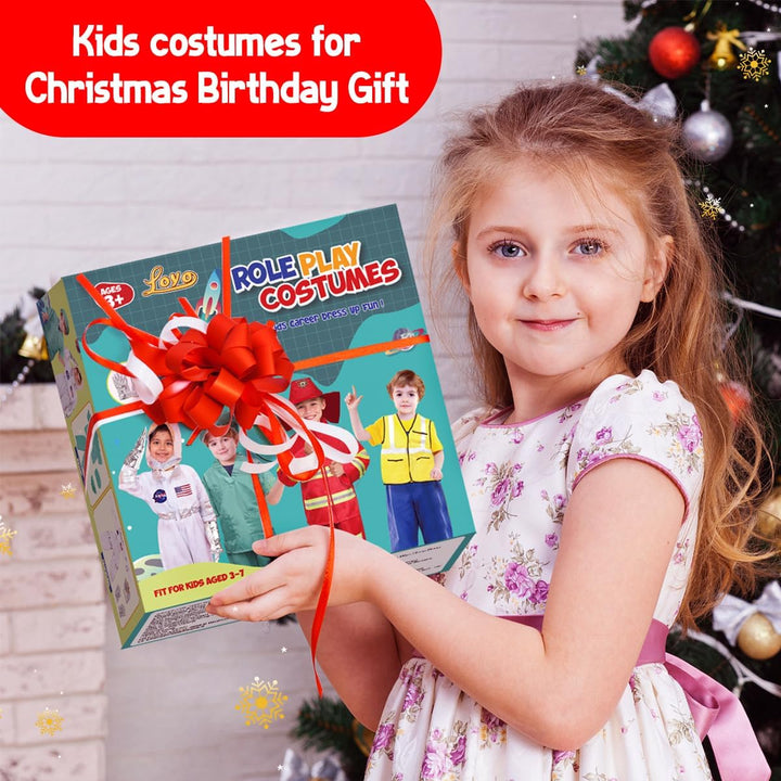 Kids Role Play Dress up Clothes for 3-8 Years Old Play, 4 Sets Astronaut/Doctor/Fireman/Construction Costume for Kids and Toddlers Boys Halloween Costumes