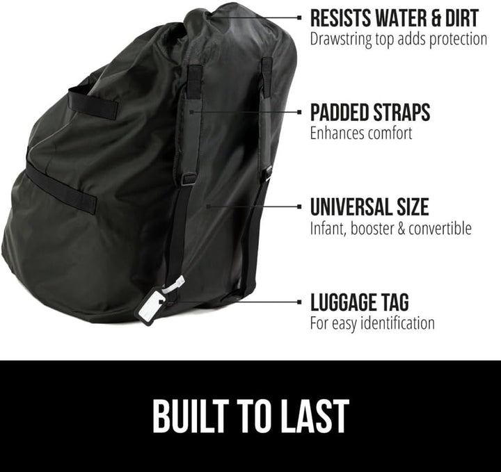 Car Seat Travel Bag for Airplane Gate Check, Easy Carry Padded Backpack Bags Cover Carseats, Infant Baby Carriers and Toddler Booster Seats for Airport, Child Air Travels Essential, Black