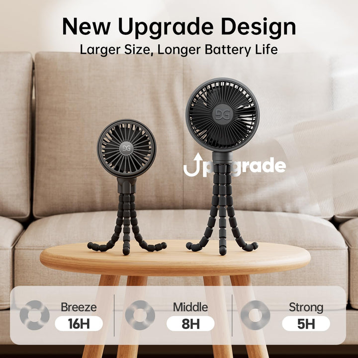 Stroller Fan Clip on for Baby, Flexible Tripod & Rechargeable Battery, Small Personal Fan, Mini Portable Fan for Travel, Handheld, Car (Black)