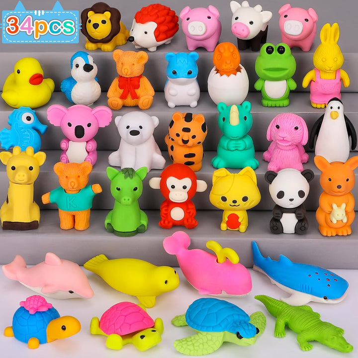 120 Pack Animal Pencil Erasers for Kids, 3D Mini Puzzle Take Apart Erasers, Desk Pets & Treasure Box Toys, Bulk Party Favors, Classroom Prizes, School Supplies, Gift for Boys & Girls