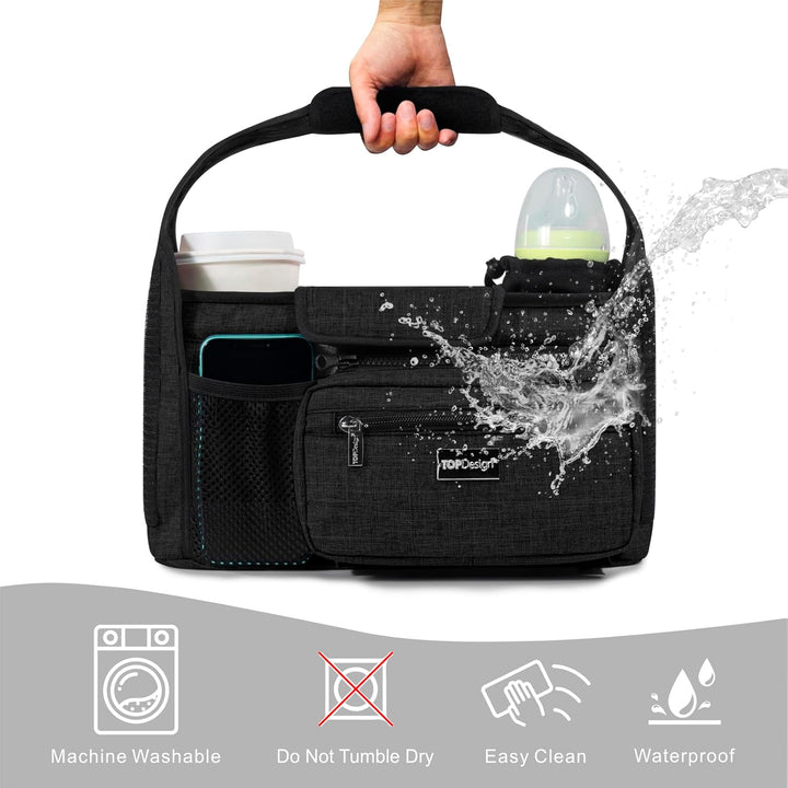 Universal Baby Stroller Organizer, Stroller Caddy with Detachable Mesh Bag & Heightened Insulated Cup Holders & Non-Slip Secure Hooks Accessories, Fits Most Strollers (Checkerboard)