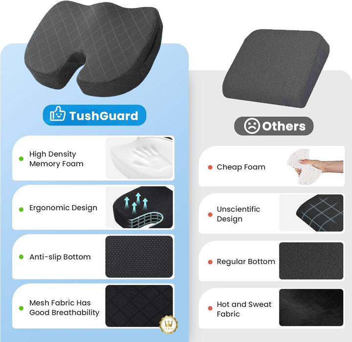Seat Cushion - Memory Foam Cushion for Office Chair, Car Seat, Airplane, Bleacher - Sciatica & Hip & Coccyx Pain Relief Desk Chair Cushion for Long Sitting Office Workers, Car Drivers