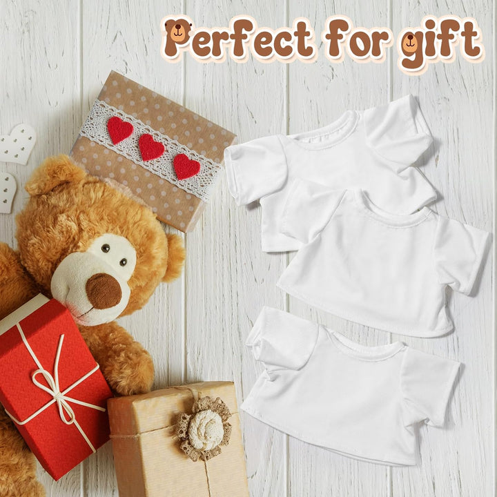 24 Pcs Stuffed Bear Clothes Fit 8-12 Inches Stuffed Dolls Bulk Tshirt Sublimation Blank Stuffed Animal Shirt Plush Bear T Shirt DIY for Giveaways Gift Bags Party