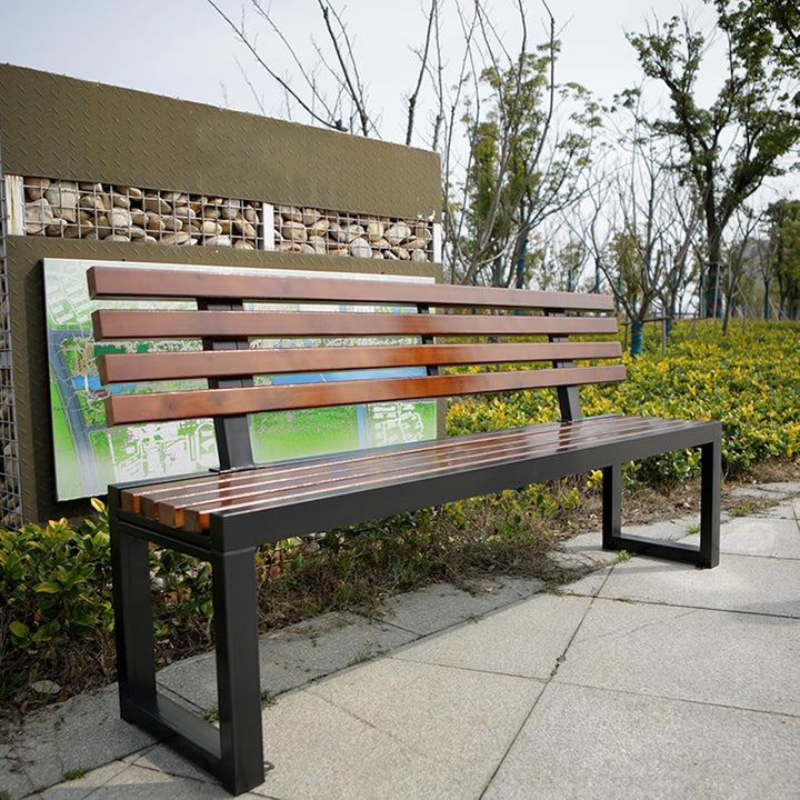 Outdoor Park Chairs, Solid Wood Backrests, Outdoor Square Leisure Benches, Galvanized Playground Community Indoor Rest Long Benches(120 * 40Cm(47.24 * 15.75In))
