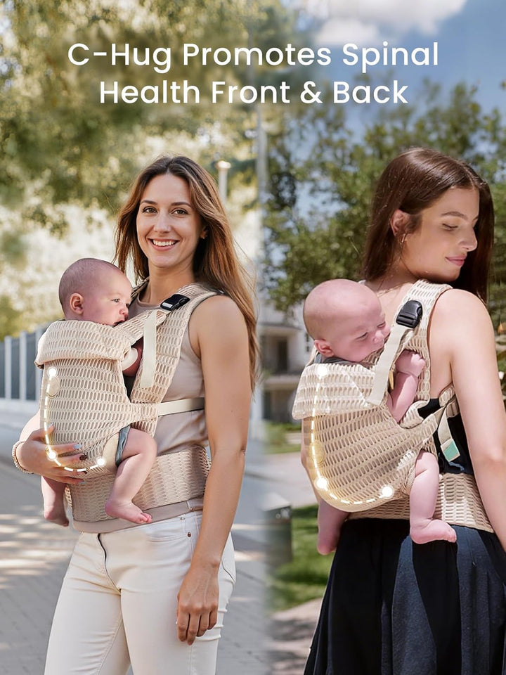 Baby Carrier Newborn to Toddler, Breathable Mesh Carrier(7-44Lbs) with One-Click Sliding Clasp, Head Support, Ergonomic Design and Hands-Free Comfort, Almond Beige