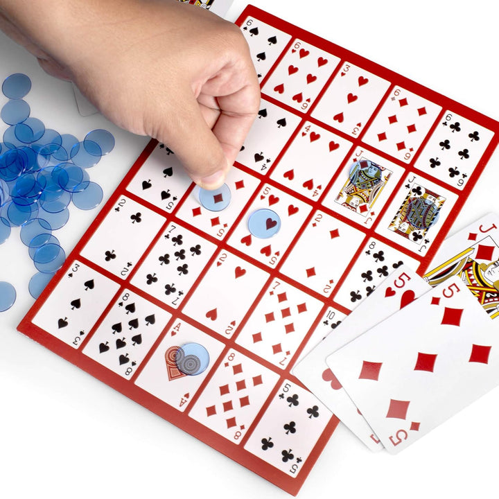 Poker Keno Game Set with Cards and Chips - Adult Family Casino Board Game Night Gift Includes Deck of Playing Cards, 12 Boards, 200 Bingo Chips