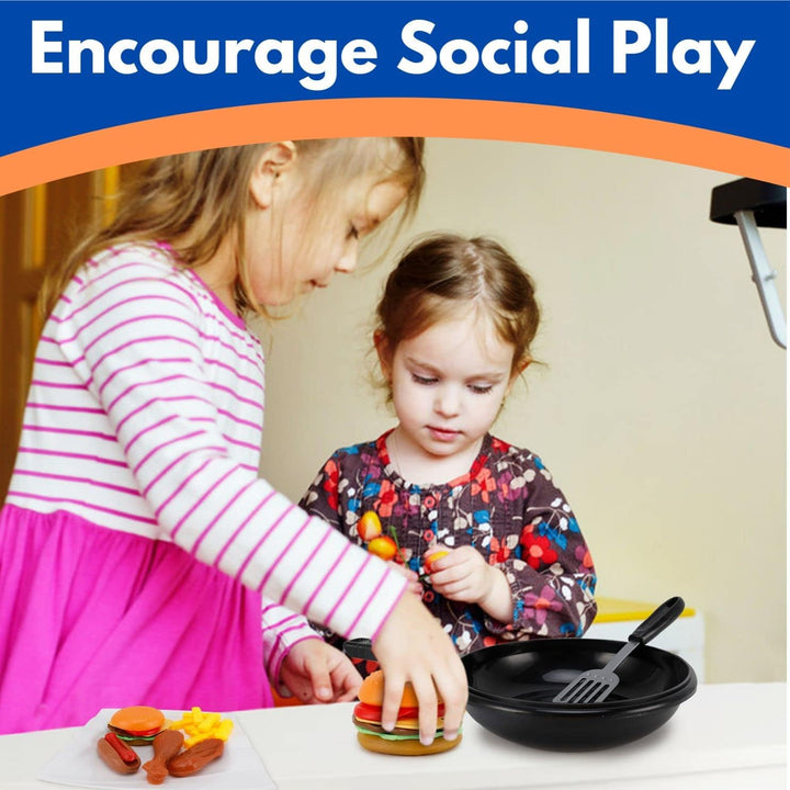 25 PCS Play Food Kids Toy Set with Frying Pan Skillet and Spatula - Kitchen Cooking Pretend Play Toy Grill Set for Toddlers Kids