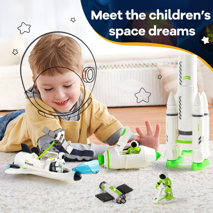 Space Toy Rocket Toys for Kid Shuttle with Astronaut Spaceship Planet Stem with Christmas Spaces Station for Boy 3 4 5 6 7 8, Gift for Age 3+