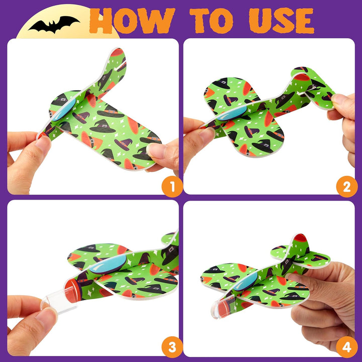 48 PCS Halloween Foam Glider Planes for Kids, Flying Paper Airplane Gliders Toys Bulk for Halloween Party Gifts Presents,12 Different Airplane Designs,Trick or Treats, Party Favor and Supplies