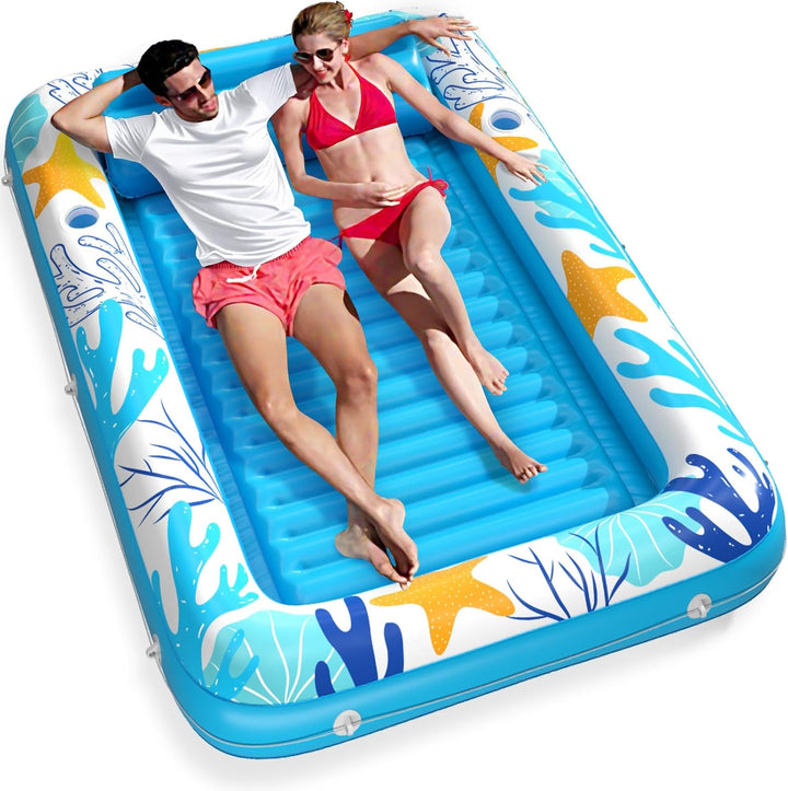 Inflatable Tanning Pool Lounger Float -  4 in 1 Sun Tan Tub Sunbathing Pool Lounge Raft Floatie Toys Water Filled Tanning Bed Mat Pad for Adult Blow up Kiddie Pool Kids Ball Pit Pool (L)