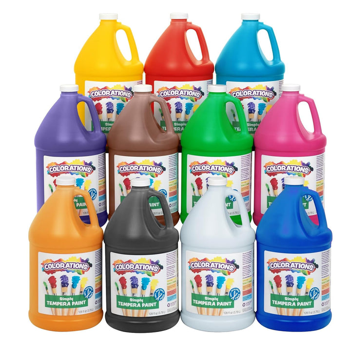 Simply Tempera Paint, 11 Gallon Set in Vibrant Colors, Matte Finish, Classroom Supplies, Non Toxic, School, Craft, Art Supply Set, Stock up on Bulk Paints for School