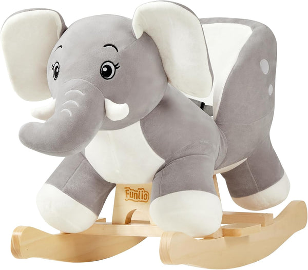Elephant Baby Rocking Horse for Toddlers 6 Months to 3 Years, Cute & Graceful Grey Elephant Rocker for Baby Girl, Stuffed Plush Ride-On Rocking Animal, Easy to Assemble, CPC & CE Certified
