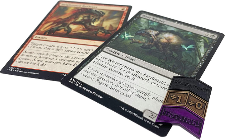 MTG Metal Keyword Counters - Set of 24 Reversible Tokens - Includes Drawstring Pouch, Antique Metal Finish, Designed for MTG TCG Magic: the Gathering Accessory