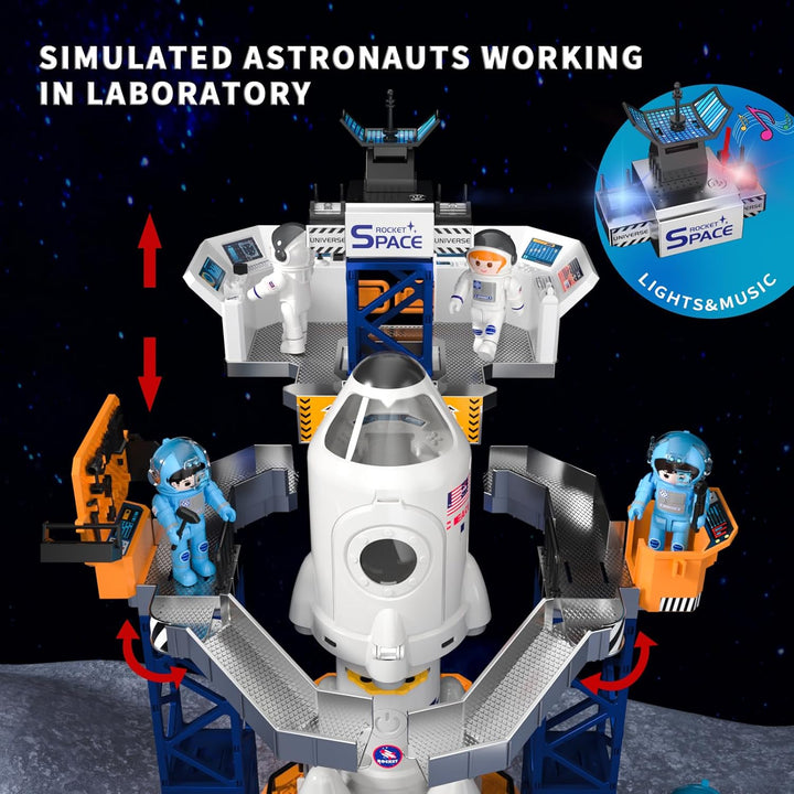 Rocket Launcher Space Shuttle Toys for Kids Boys Age 3 4 5 6 7 8 9 Years Old, 2-In-1 STEM Building Aerospace Toys with Rocket Launcher for Indoor Outdoor, Spaceship Toys Birthday Gift for Boys Girls
