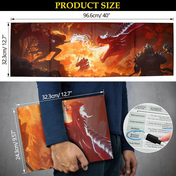 DND DM Screen, Dungeons and Dragons Master Screen Leather,4 Wet-Erase Function Pockets,Dnd Game Accessories for Trpg,With 4 Panels Master Screen Inserts (Screen A)