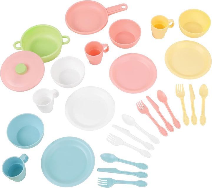 27-Piece Pastel Cookware Set, Plastic Dishes and Utensils for Play Kitchens, Gift for Ages 18 Mo+