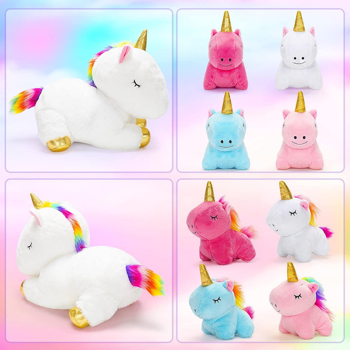 Toys for Girls Ages 3 4 5 6 7 8+ Years - Unicorn Mommy Stuffed Animal with 4 Baby Unicorns in Her Tummy, Soft Unicorn Plush Toys Set, Christmas Birthday Gifts for Baby, Toddler, Kids