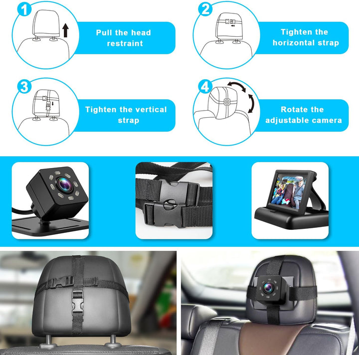Baby Car Mirror with 4.3'' HD Night Vision Function Display, Safety Car Seat Camera with Wide Crystal Clear View, Easily Observe the Baby’S Move(Not USB)