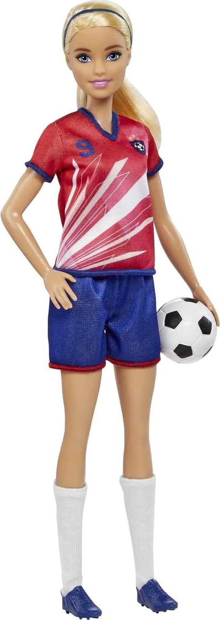 Careers Fashion Doll & Accessory, Soccer Player with Blonde Ponytail, #9 Uniform, Tall Socks, Cleats & Ball