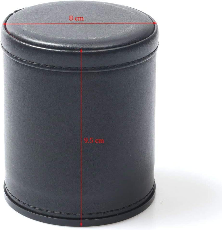 Felt Lined PU Leather Dice Cup Set with 6 Dot Dices (Black, Pack of 1)