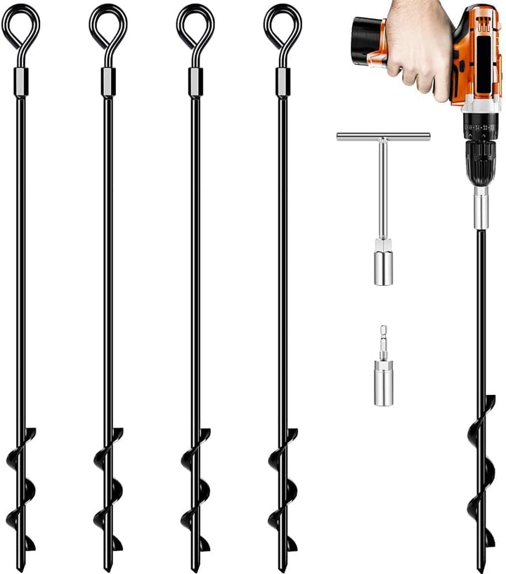 Ground Anchors Screw In, Heavy Duty Tent Stakes Trampoline Anchors 4Pack, Ground Anchors for Camping Tent, Canopies, Carports, Canopy, Sheds, Swing Sets,14In Ground Anchors for High Winds