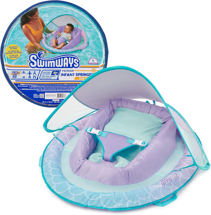 Infant Spring Float, Baby Pool Float with Canopy & UPF Protection, Swimming Pool Accessories for Kids 3-9 Months, Shark