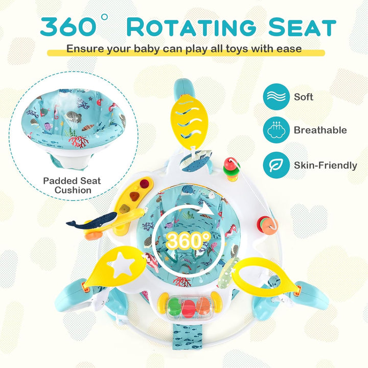 Baby Jumpers and Bouncers, Infant Activity Center with Music Lights Sounds, 360° Rotating Seat and 3 Adjustable Heights, Baby Play and Learning Center for 6-12 Months
