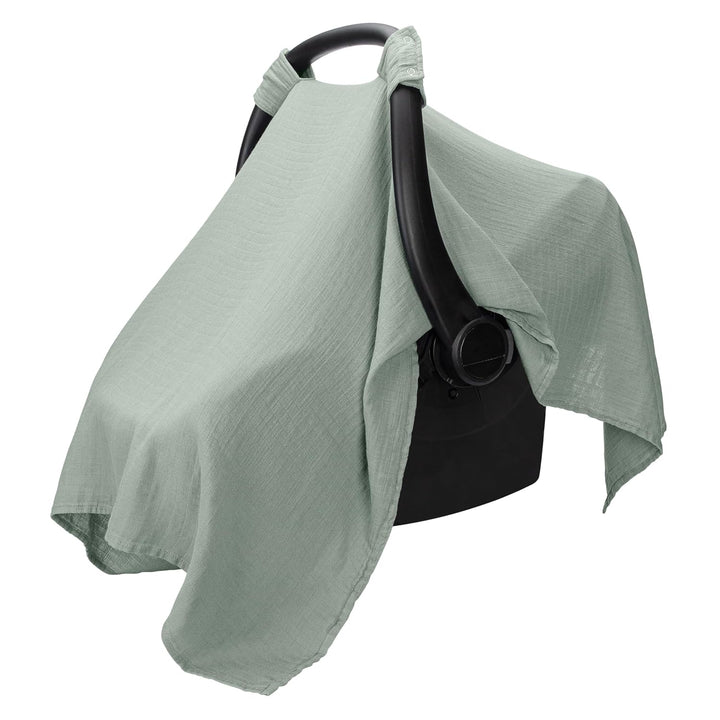 Baby Car Seat Cover - Soft, Breathable Bamboo Rayon and Muslin Cotton Blend - Lightweight Canopy for Sun, Bug, and Comfort Protection - Large Size Infant Seat Cover in Sage Design