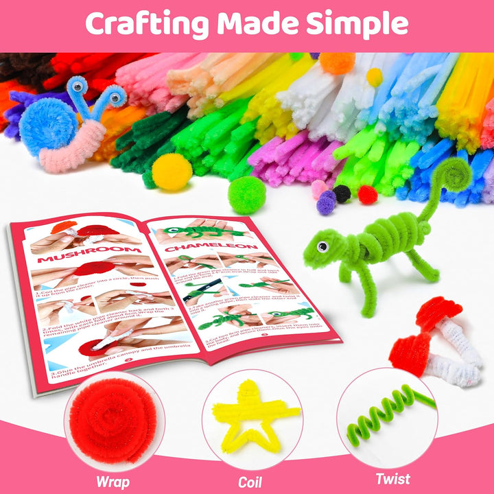 200Pcs Multicolor Pipe Cleaners, 20 Colors Chenille Stems for DIY Crafts & Art Projects, Includes Beginner'S Manual (12Inch X 6Mm)