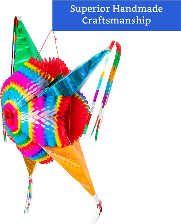 Mexican Piñata (Large 32 Inches) - Authentic Handmade Foldable Large Pinata for Birthday Party - Piñatas Para Cumpleaños - Fiesta Piniata - Mexican Star Pinata - Cinco De Mayo Pinatas