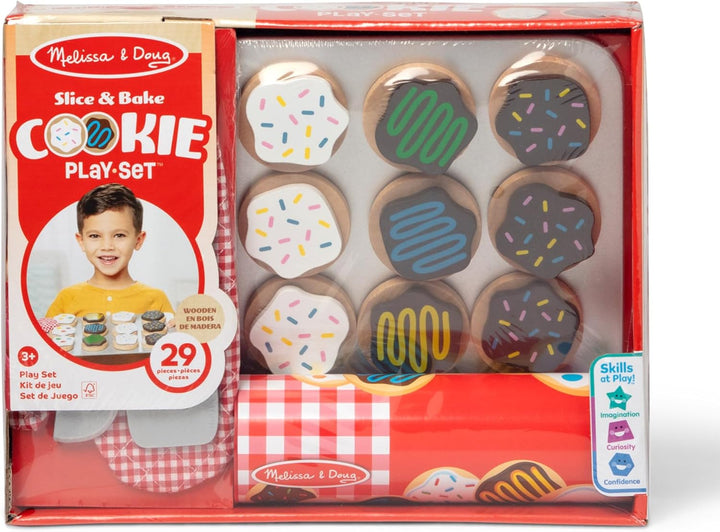 Slice and Bake Cookies Wooden Play Food Set with Toppings Pretend Cookies and Baking Sheet, Wooden Play Food Set, Toy Baking for Kids Ages 3+