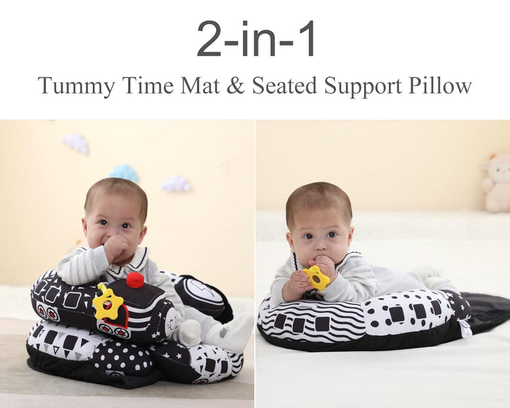 2-In-1 Tummy Time Mat & Seated Support Pillow,Baby Tummy Time Pillow Support for Newborns and Older Babies,With Detachable Support Pillow and Toys