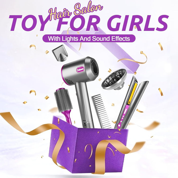 Hair Salon Toys for Girls, Beauty Salon Playset for Girls, Pretend Hair Styling Kit Set Dresser Toys, Kids Play Toy Hair Salon Playset Blow Dryer for Toddler Ages 4-6