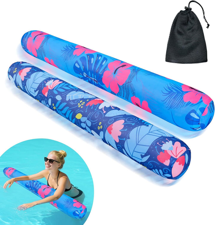 Inflatable Swimming Pool Noodle, 2 Pack Soft Fabric Quick Drying Covered Large Pool Floats Noodles, Premium Buoyancy Swim Poolfloats with Portable Storage Bag for Pool Party Toy
