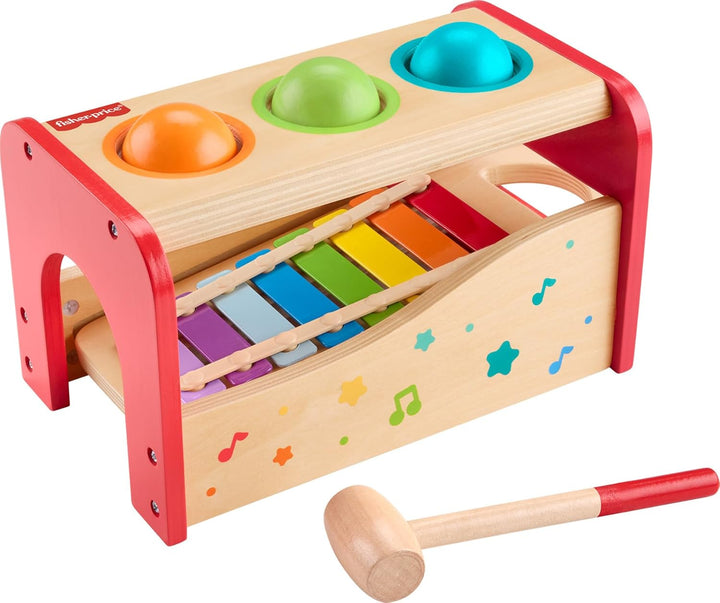 Wood Toddler Toy Pound & Tap Bench Xylophone, 6-Piece Wooden Musical Activity for Preschool Kids Ages 18+ Months