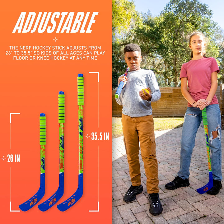 NERF Proshot Kids Hockey Sticks+Ball Set-2 Player Youth Indoor+Outdoor NERF Hockey Set-2 in 1 Knee+Floor Hockey Sticks-(2)Nerf Proshot Youth Hockey Sticks+(1)Foam Hockey Ball Included