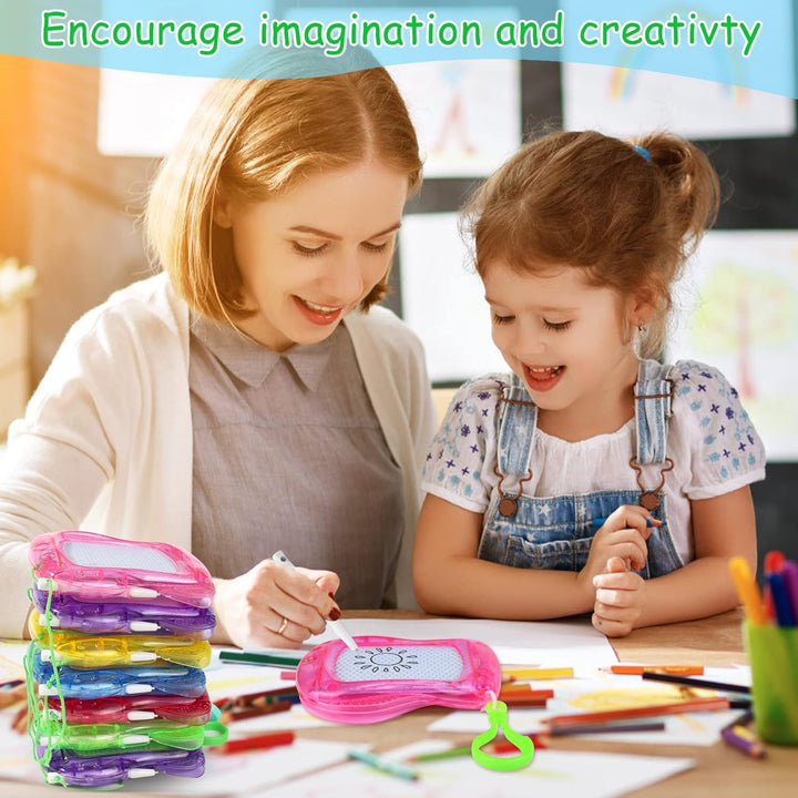 16 Pack Mini Magnetic Drawing Board for Kid(6 Colors), Erasable Doodle Sketch and Writing Pad, Backpack Keychain Clip Doodle Drawing Boards, Birthday Party Favor for Boys and Girls