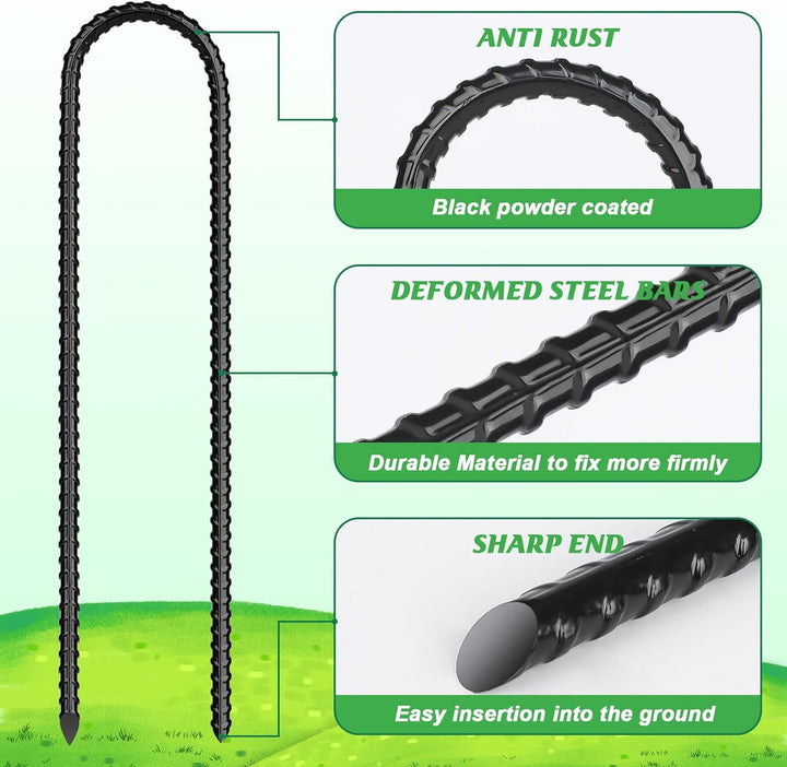 12 Pack Trampoline Stakes Anchors High Wind, 12 Inch Ground Anchors Heavy Duty, Trampoline Tie down Anchor Kit, Ground Stakes Galvanized Steel, U Shaped, Black