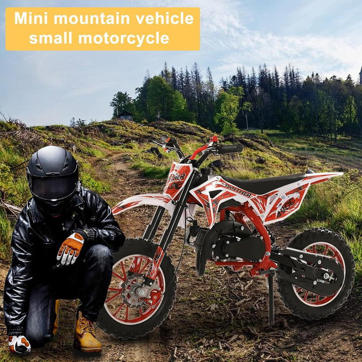 Kids Dirt Bike 50CC 2-Stroke Youth Pit Bike - Off-Road Gas Dirt Motorcycle with Pull Start Gas Power Motocross Children Pocket Motorbike (USA Stock) Max Speed 40KM/H 330LBS Red