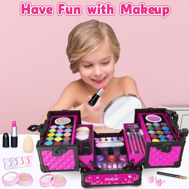 59 Pcs Kids Makeup Kit for Girl, Washable Play Makeup Toys Set for Dress Up, Pretend Beauty Vanity Set with Cosmetic Case Birthday Toys for Girls 3 4 5 6 7 8 9 10 11 12 Year Old Kids Toddlers