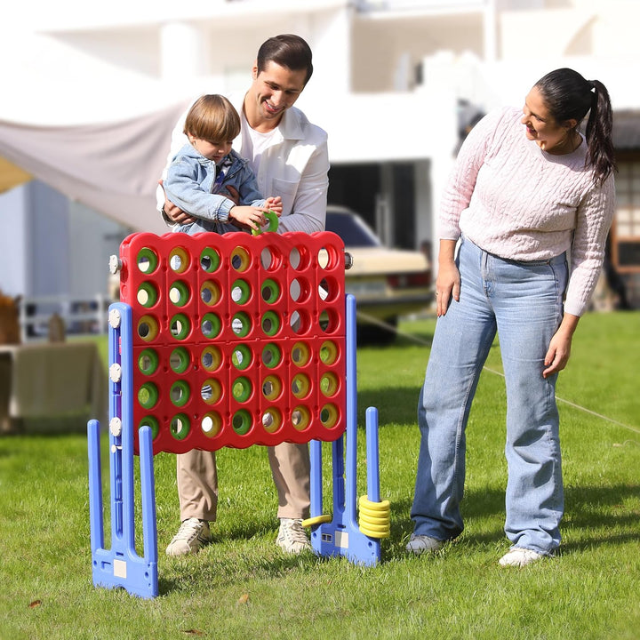 Jumbo 4 in a Row Game, 4-To-Score Giant Game Set with Adjustable Height (2.5-3.5 FT) for Kids & Adults, Indoor/Outdoor Connect Game with Quick-Release Slider, Perfect for Family and Party Games