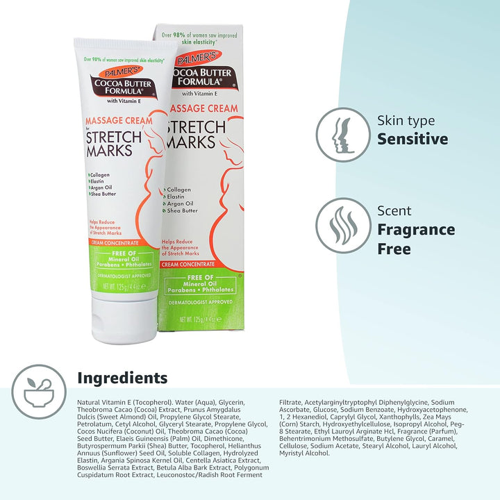 Cocoa Butter Formula Massage Cream for Stretch Marks and Pregnancy Skin Care, 4.4 Ounces (Pack of 2)