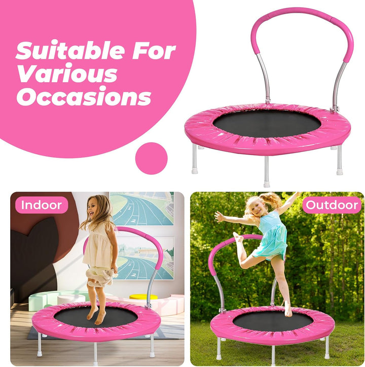 36 Inch Kids Trampoline: Mini Trampoline with Handle Indoor Outdoor Use, Toddler Small Fitness Rebounder